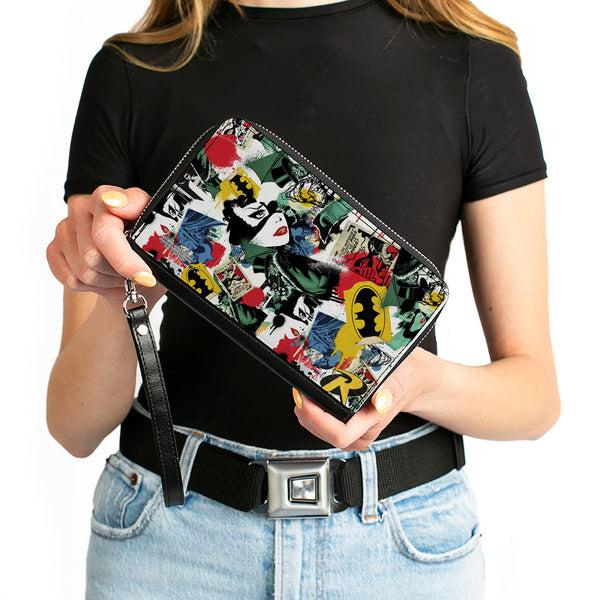 Buckle-Down Women's PU Zip Around Wallet Rectangle - Batman And Gotham City Villains Graffiti Collage White Multi Color