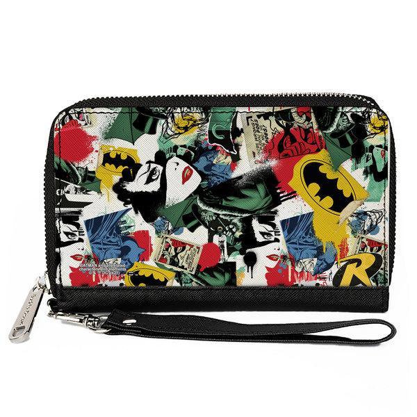 Buckle-Down Women's PU Zip Around Wallet Rectangle - Batman and Gotham City Villains Graffiti Collage White Multi Color