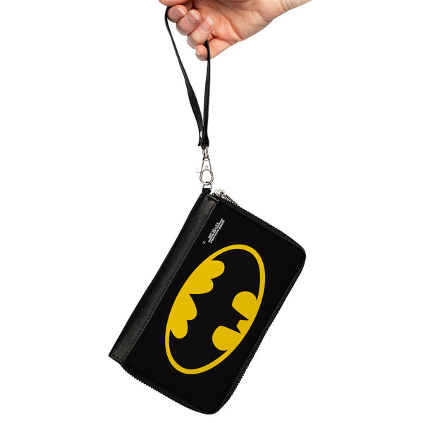 Buckle-Down Women's PU Zip Around Wallet Rectangle - Batman Bat Logo Black Yellow