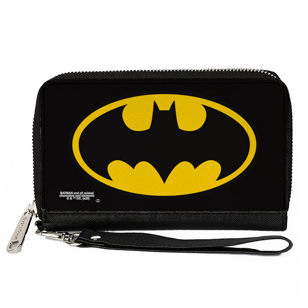 Buckle-Down Women's PU Zip Around Wallet Rectangle - Batman Bat Logo Black Yellow