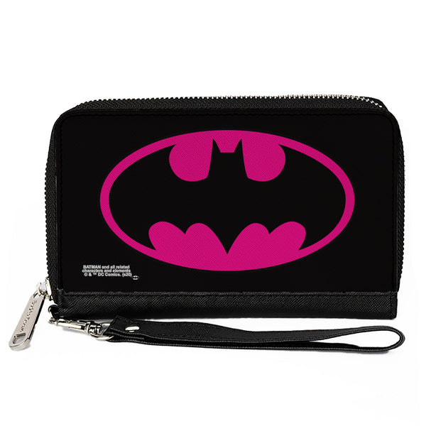 Buckle-Down Women's PU Zip Around Wallet Rectangle - Batman Bat Logo Black Fuchsia