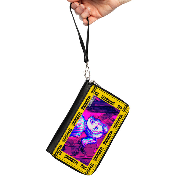 Buckle-Down Women's PU Zip Around Wallet Rectangle - Birds Of Prey Harley Quinn WARNING Smiling Pose Yellow Black