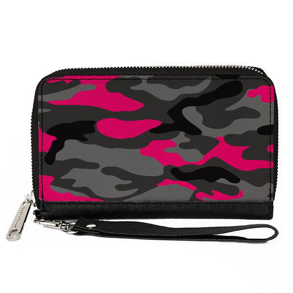 Buckle-Down Women's PU Zip Around Wallet Rectangle - Camo Grays Pink