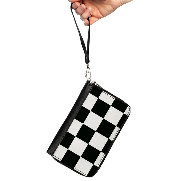 Buckle-Down Women's PU Zip Around Wallet Rectangle - Checker CLOSE-UP Black White