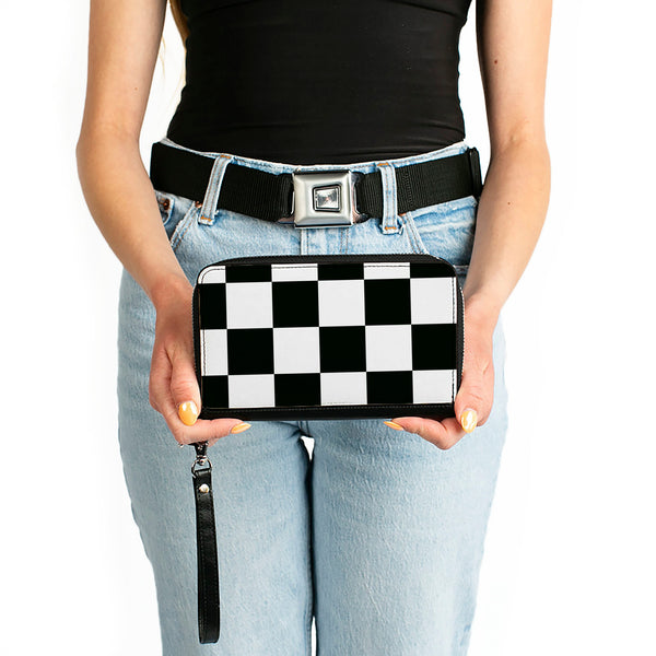 Buckle-Down Women's PU Zip Around Wallet Rectangle - Checker CLOSE-UP Black White