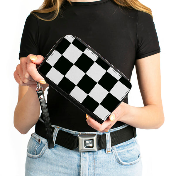 Buckle-Down Women's PU Zip Around Wallet Rectangle - Checker CLOSE-UP Black White