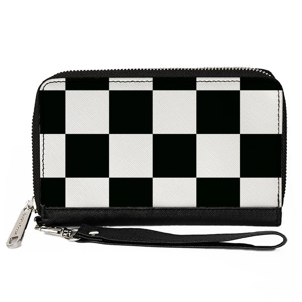 Buckle-Down Women's PU Zip Around Wallet Rectangle - Checker CLOSE-UP Black White