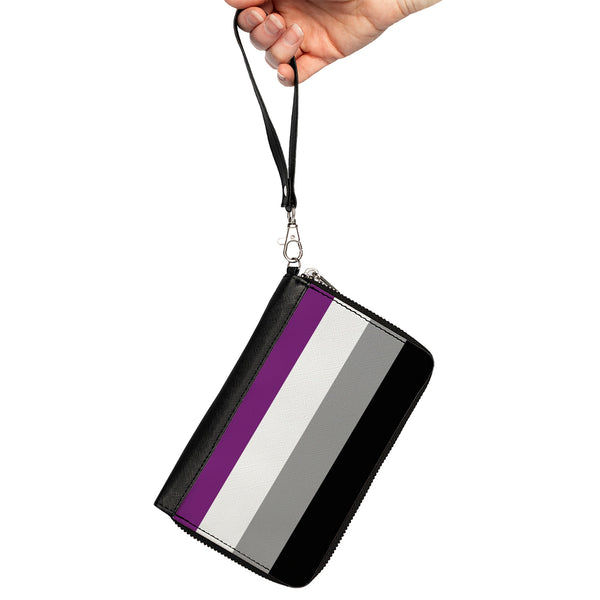 Buckle-Down Women's PU Zip Around Wallet Rectangle - Flag Asexual Black Gray White Purple