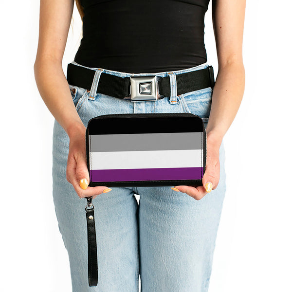 Buckle-Down Women's PU Zip Around Wallet Rectangle - Flag Asexual Black Gray White Purple