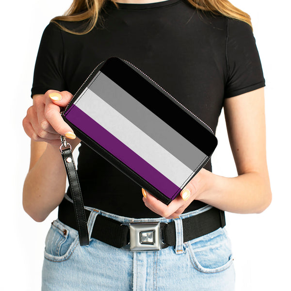 Buckle-Down Women's PU Zip Around Wallet Rectangle - Flag Asexual Black Gray White Purple