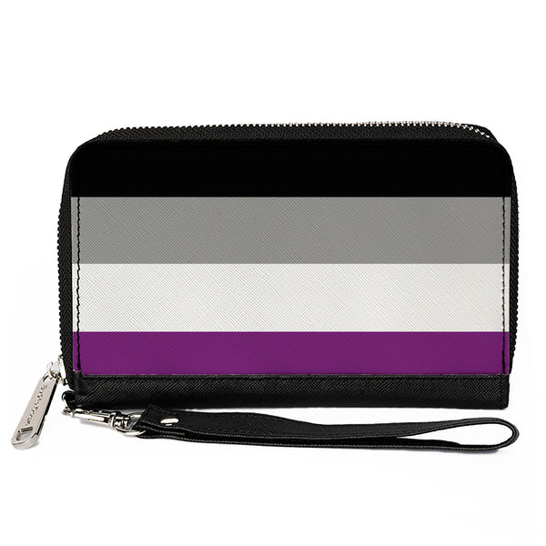 Buckle-Down Women's PU Zip Around Wallet Rectangle - Flag Asexual Black Gray White Purple