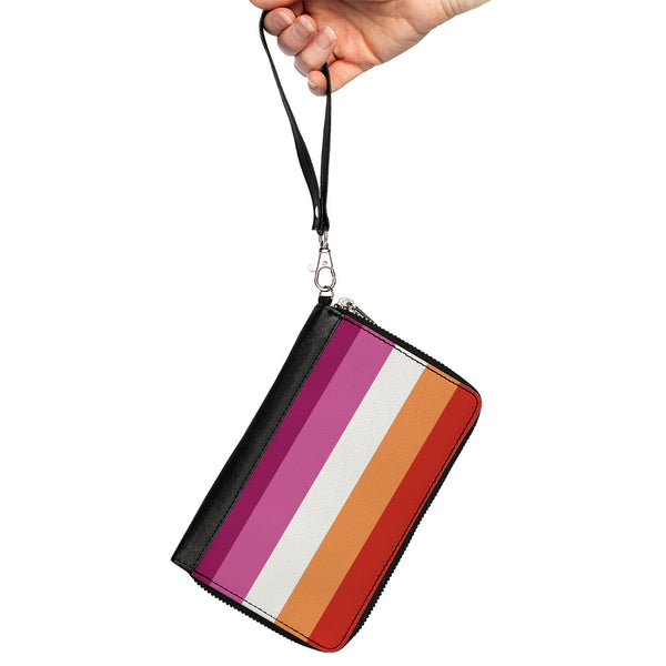 Buckle-Down Women's PU Zip Around Wallet Rectangle - Flag Lesbian Five Stripe Oranges White Pinks