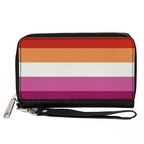 Buckle-Down Women's PU Zip Around Wallet Rectangle - Flag Lesbian Five Stripe Oranges White Pinks
