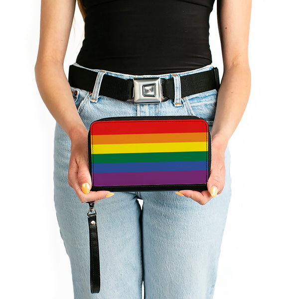 Buckle-Down Women's PU Zip Around Wallet Rectangle - Flag Pride Rainbow