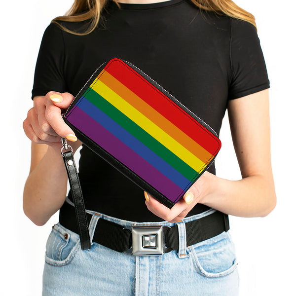 Buckle-Down Women's PU Zip Around Wallet Rectangle - Flag Pride Rainbow