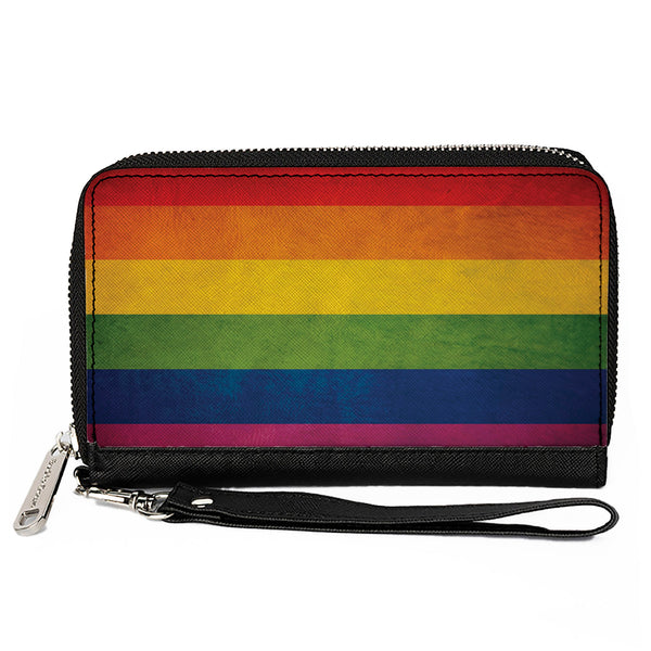 Buckle-Down Women's PU Zip Around Wallet Rectangle - Flag Pride Distressed Rainbow