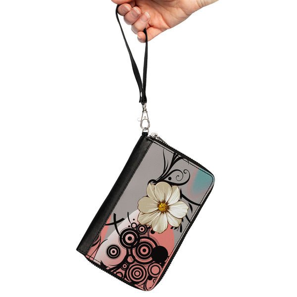 Buckle-Down Women's PU Zip Around Wallet Rectangle - Flowers W Filigree Pink