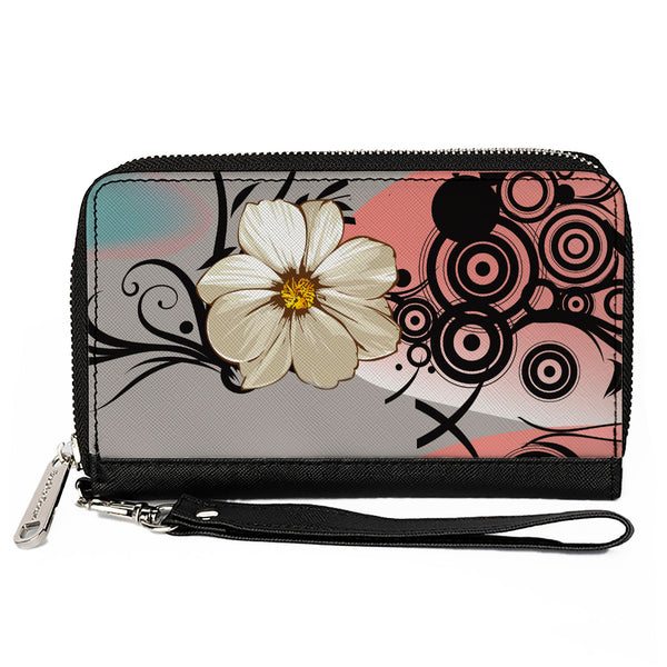 Buckle-Down Women's PU Zip Around Wallet Rectangle - Flowers w Filigree Pink