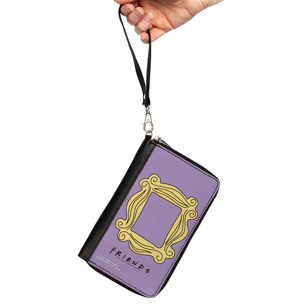 Buckle-Down Women's PU Zip Around Wallet Rectangle - Friends Monica's Peephole Frame Lavender Yellow