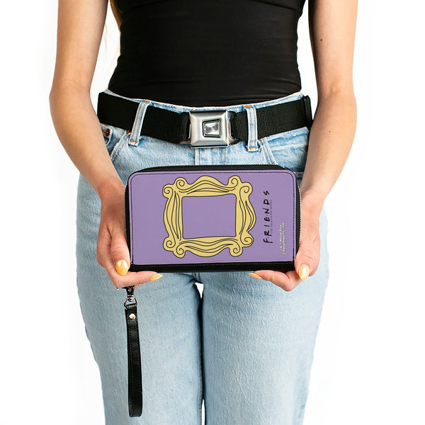 Buckle-Down Women's PU Zip Around Wallet Rectangle - Friends Monica's Peephole Frame Lavender Yellow