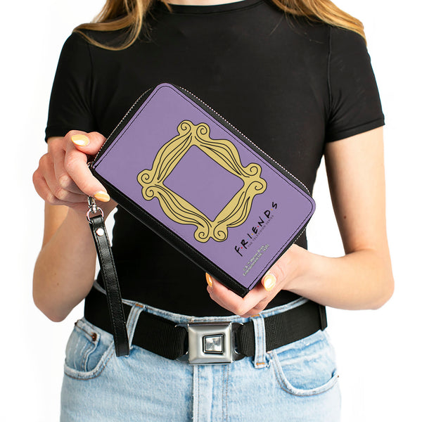 Buckle-Down Women's PU Zip Around Wallet Rectangle - Friends Monica's Peephole Frame Lavender Yellow