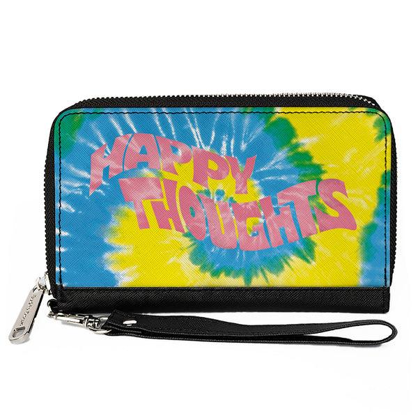 Buckle-Down Women's PU Zip Around Wallet Rectangle - HAPPY THOUGHTS Tie Dye Blue Yellow White Pink