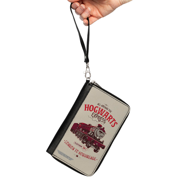 Buckle-Down Women's PU Zip Around Wallet Rectangle - Harry Potter ALL ABOARD THE HOGWARTS EXPRESS Train Beige Reds