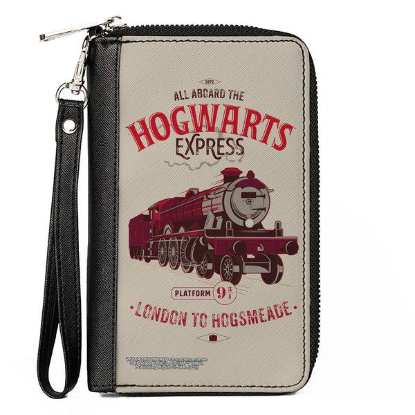 Buckle-Down Women's PU Zip Around Wallet Rectangle - Harry Potter ALL ABOARD THE HOGWARTS EXPRESS Train Beige Reds