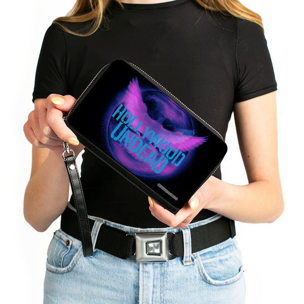 Buckle-Down Women's PU Zip Around Wallet Rectangle - HOLLYWOOD UNDEAD Dove TV Fuzz Black Pinks Blues