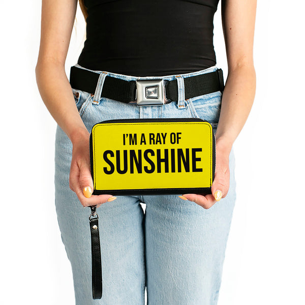 Buckle-Down Women's PU Zip Around Wallet Rectangle - I'M A RAY OF SUNSHINE Yellow Black