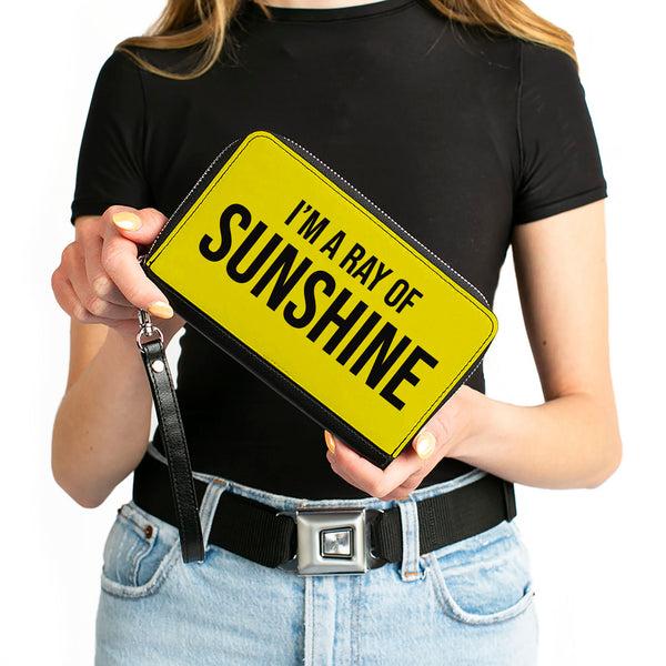 Buckle-Down Women's PU Zip Around Wallet Rectangle - I'M A RAY OF SUNSHINE Yellow Black