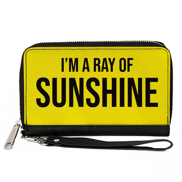 Buckle-Down Women's PU Zip Around Wallet Rectangle - I'M A RAY OF SUNSHINE Yellow Black