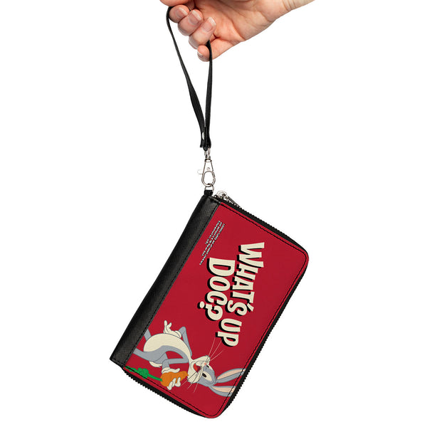 Buckle-Down Women's PU Zip Around Wallet Rectangle - Looney Tunes Bugs Bunny WHAT'S UP DOC? Carrot Pose Red