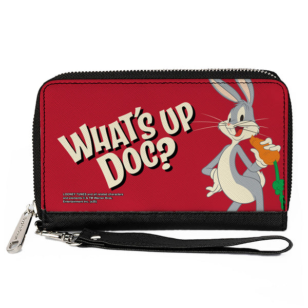 Buckle-Down Women's PU Zip Around Wallet Rectangle - Looney Tunes Bugs Bunny WHAT'S UP DOC? Carrot Pose Red