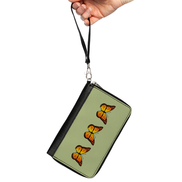 Buckle-Down Women's PU Zip Around Wallet Rectangle - Monarch Butterfly Trio Olive Green
