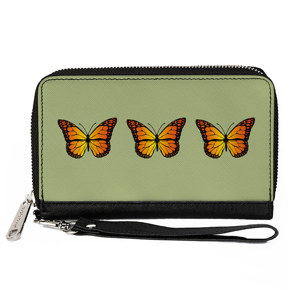 Buckle-Down Women's PU Zip Around Wallet Rectangle - Monarch Butterfly Trio Olive Green