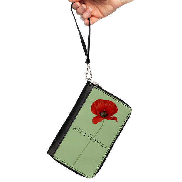 Buckle-Down Women's PU Zip Around Wallet Rectangle - Poppy Flower WILD FLOWER Green Reds