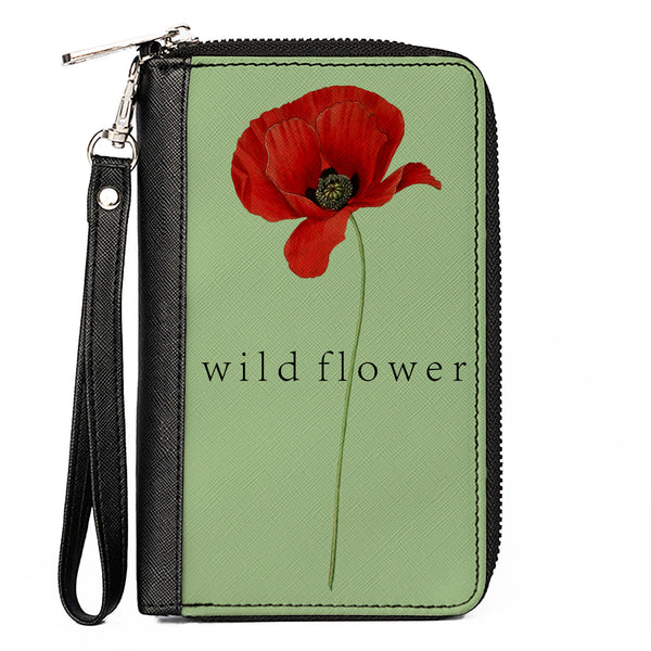Buckle-Down Women's PU Zip Around Wallet Rectangle - Poppy Flower WILD FLOWER Green Reds