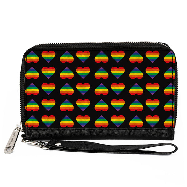 Buckle-Down Women's PU Zip Around Wallet Rectangle - Rainbow Hearts Flip Black Multi Color