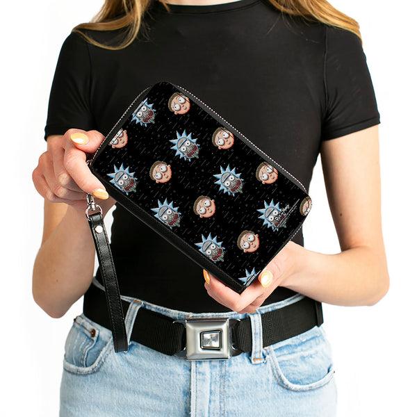 Buckle-Down Women's PU Zip Around Wallet Rectangle - Rick And Morty Pixelverse Expressions In Space