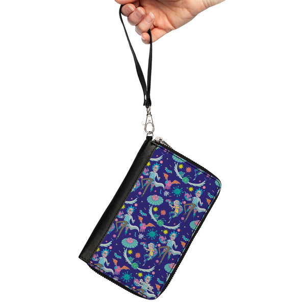Buckle-Down Women's PU Zip Around Wallet Rectangle - Rick And Morty Aliens And Cells Portal Gun Collage Purple