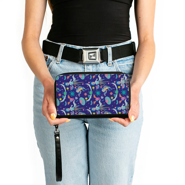 Buckle-Down Women's PU Zip Around Wallet Rectangle - Rick And Morty Aliens And Cells Portal Gun Collage Purple