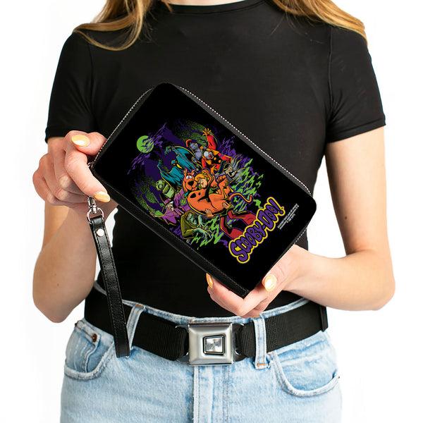 Buckle-Down Women's PU Zip Around Wallet Rectangle - SCOOBY-DOO Shaggy Carrying Scooby-Doo With Monsters Pose