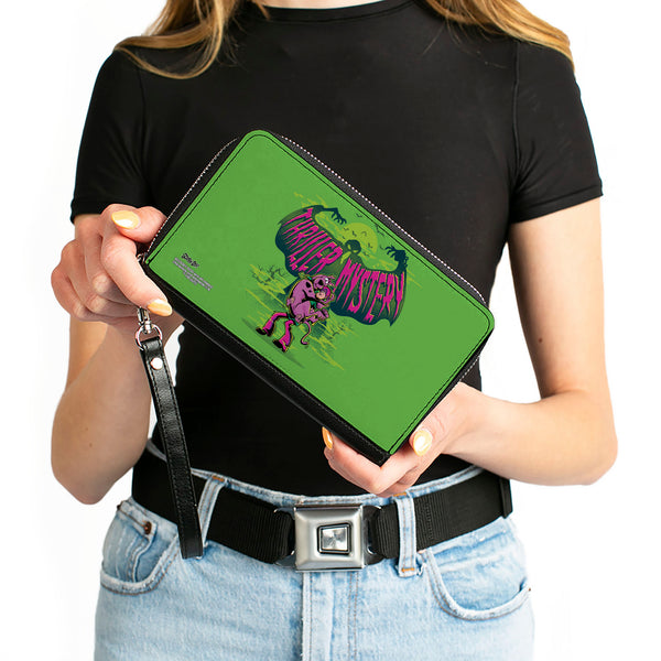 Buckle-Down Women's PU Zip Around Wallet Rectangle - Shaggy Carrying Scooby-Doo THRILLER MYSTERY Ghost Greens