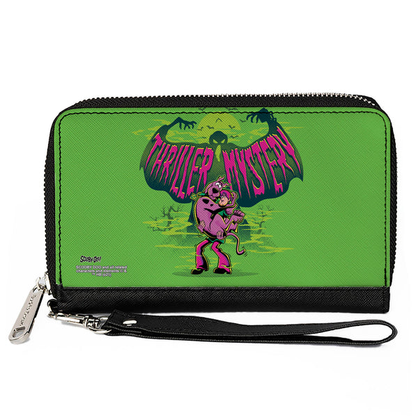Buckle-Down Women's PU Zip Around Wallet Rectangle - Shaggy Carrying Scooby-Doo THRILLER MYSTERY Ghost Greens