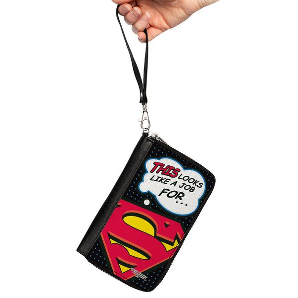 Buckle-Down Women's PU Zip Around Wallet Rectangle - Superman Shield THIS LOOKS LIKE A JOB FOR Superman Shield Halftone Black Blue