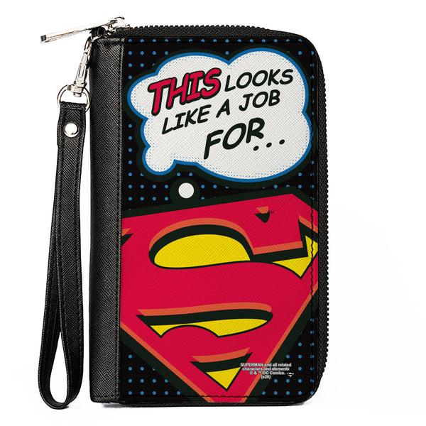 Buckle-Down Women's PU Zip Around Wallet Rectangle - Superman Shield THIS LOOKS LIKE A JOB FOR Superman Shield Halftone Black Blue