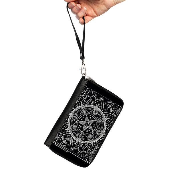 Buckle-Down Women's PU Zip Around Wallet Rectangle - Supernatural Devil's Trap Symbol CLOSE-UP Black White