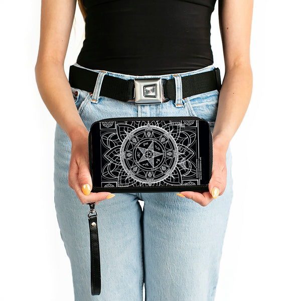 Buckle-Down Women's PU Zip Around Wallet Rectangle - Supernatural Devil's Trap Symbol CLOSE-UP Black White