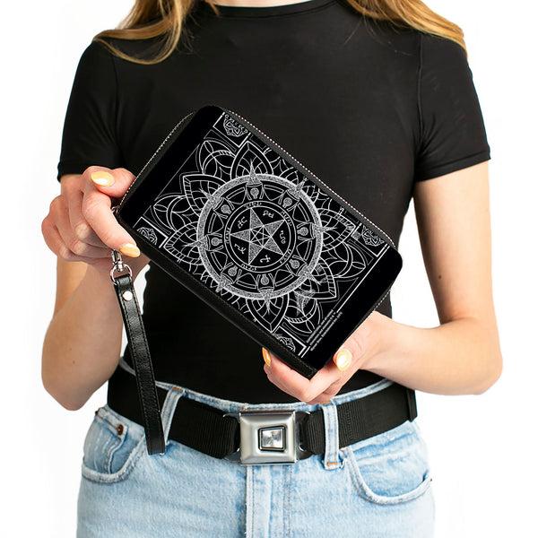 Buckle-Down Women's PU Zip Around Wallet Rectangle - Supernatural Devil's Trap Symbol CLOSE-UP Black White